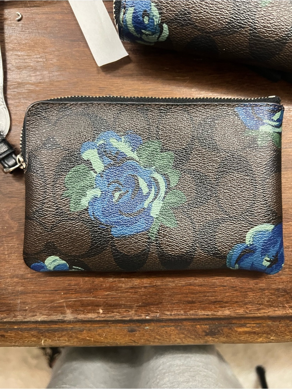 Coach Brown Signature Canvas Wallet Trio with Blue Floral Print - 3 piece set! - Picture 7 of 12